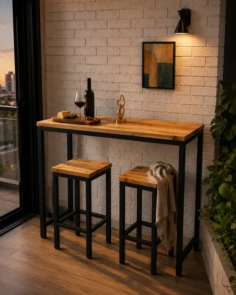Conjunto Bistrô, em ferro galvanizado e madeira maciça