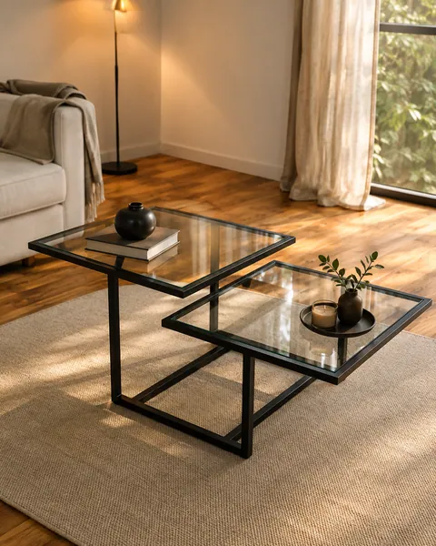 Mesa de Centro Duo, em ferro galvanizado e vidro