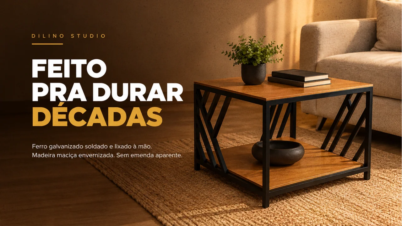 Mesa lateral em ferro galvanizado e madeira maciça da Dilino Studio
